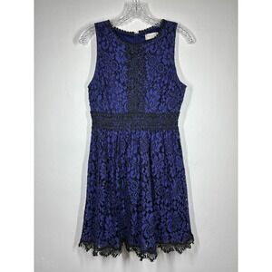 Altar'd State Lace Dress Blue Black Floral Overlay Fit‎ Flare Medium Dainty